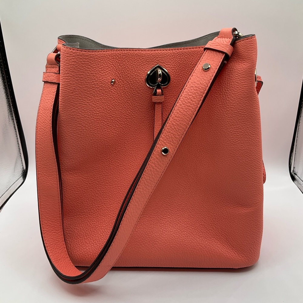 Kate Spade Coral Marti Medium Bucket Bag Pebbled Leather Purse